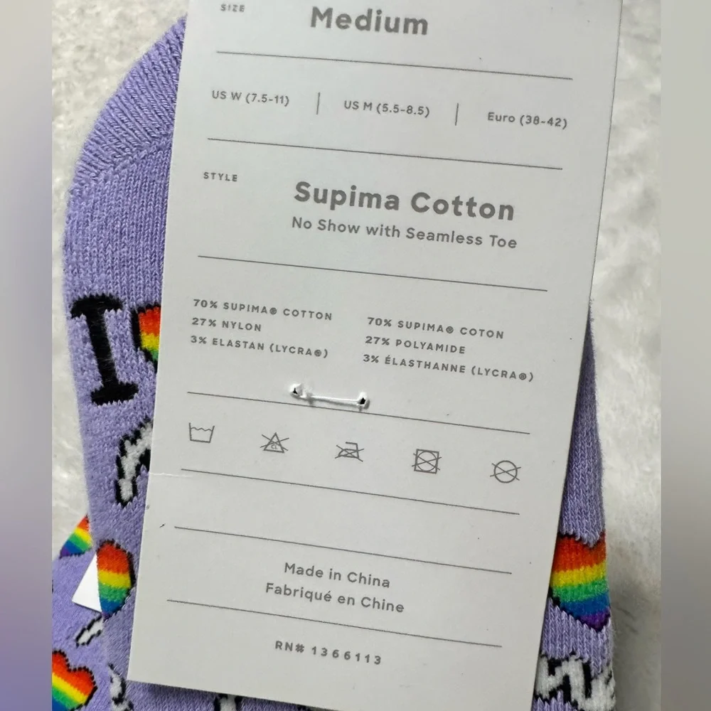 NWT- MeUndies Pima Cotton Lavender Rainbow Love No Show Seamless Sock Bundle